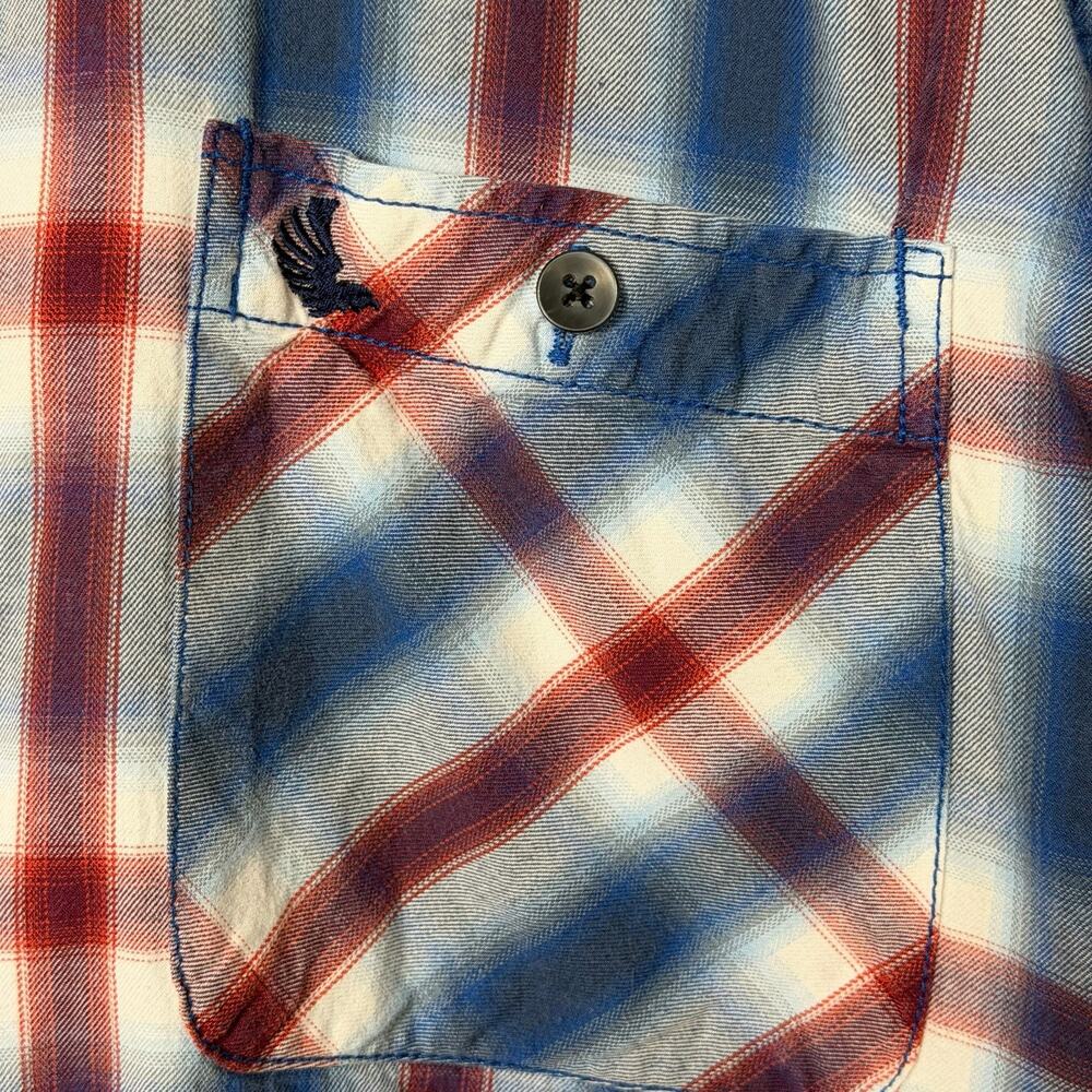 Cody James Western Plaid Sleeveless Shirt Mens Large Red Blue Cutoff Cowboy - Picture 6 of 10